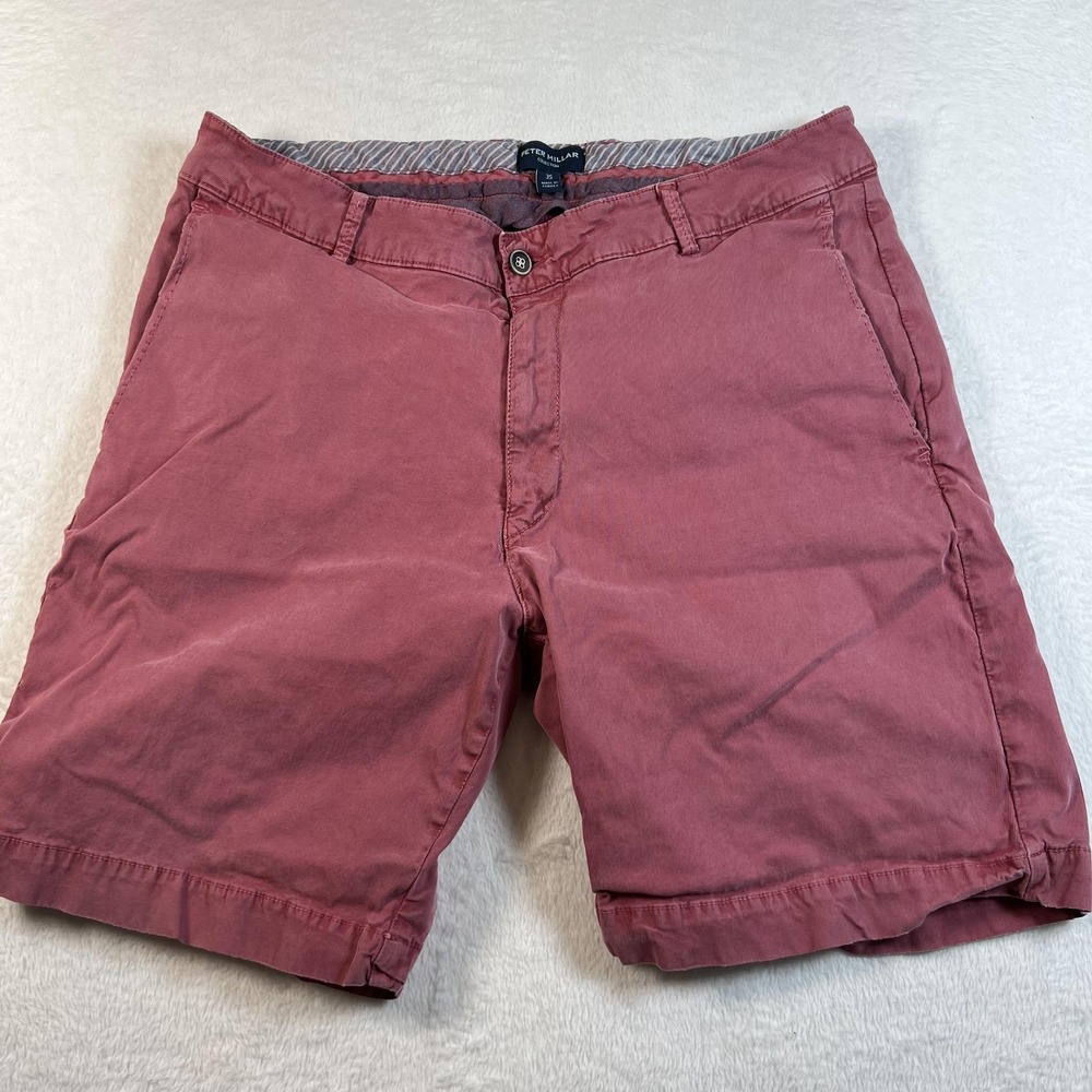 Peter Millar Shorts Mens 35 Red 10 In Inseam Chino Cotton Flat Front Casual